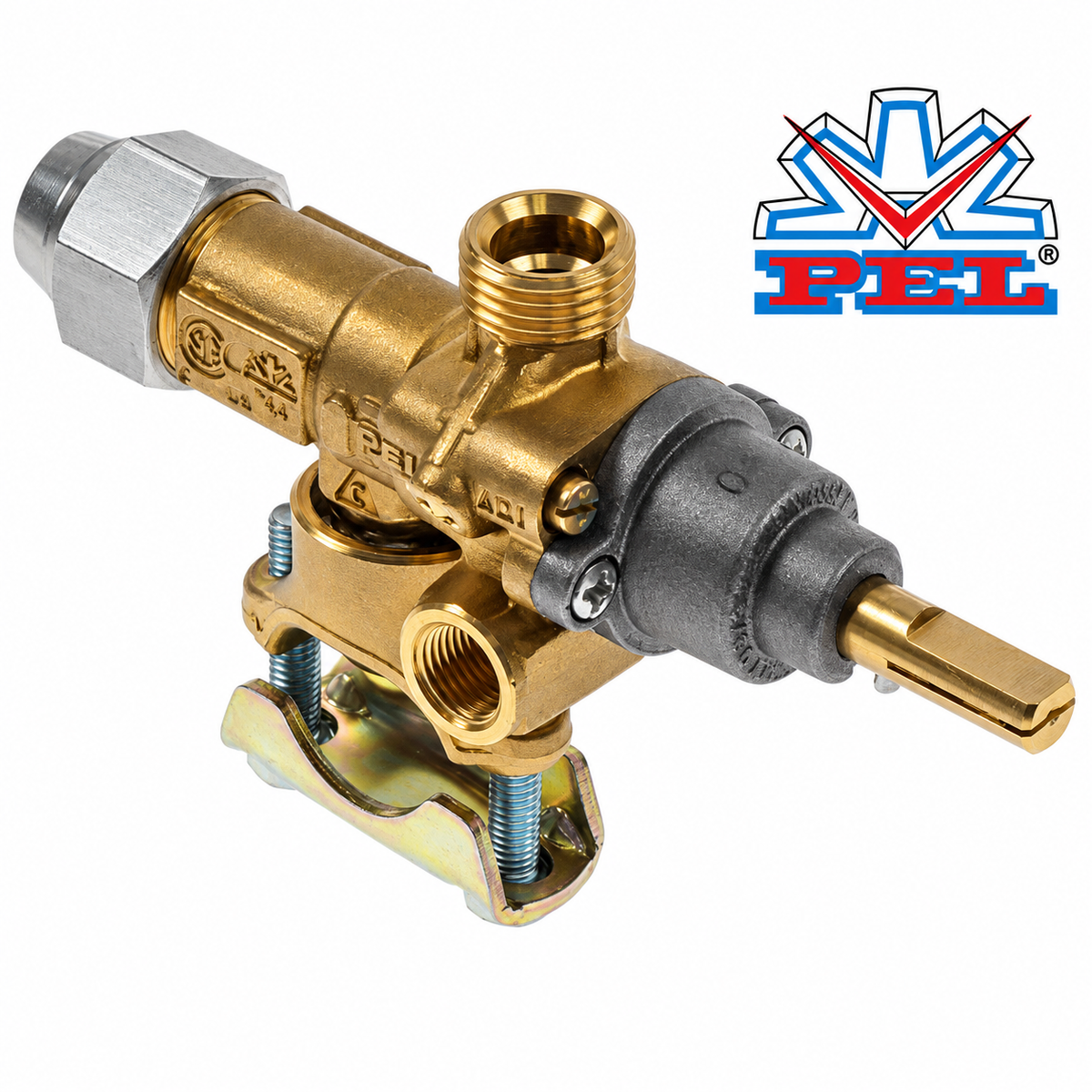 PEL 21S Gas Tap Safety Valve With Pilot Connections inlet pipe flange ø21mm bypass nozzle (tube ø 12/10mm) above